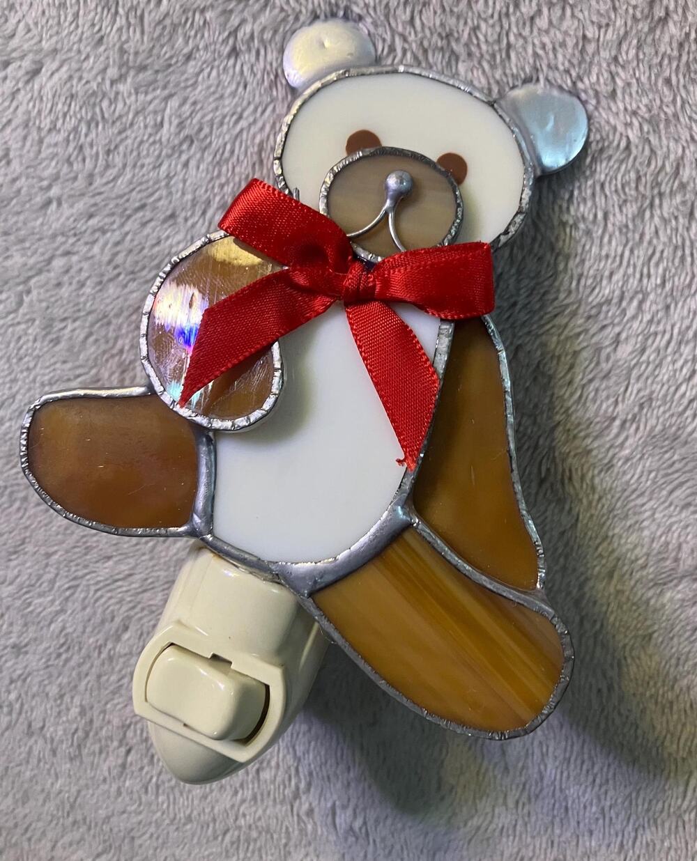 Stained Glass Teddy Bear Nightlight, Handmade, Cottagecore Grandmacore Decor